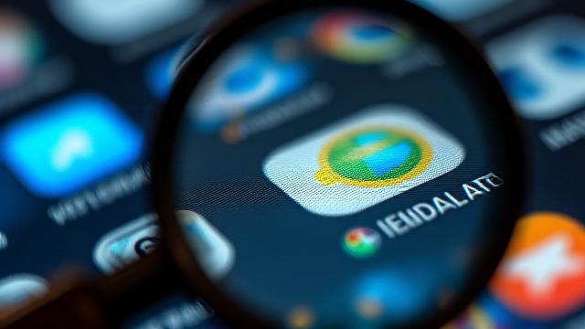 A large magnifying glass hovering over a vibrant yet cluttered mobile app store interface, highlighting a single, clearly visible app icon, symbolizing focused market opportunity identification.