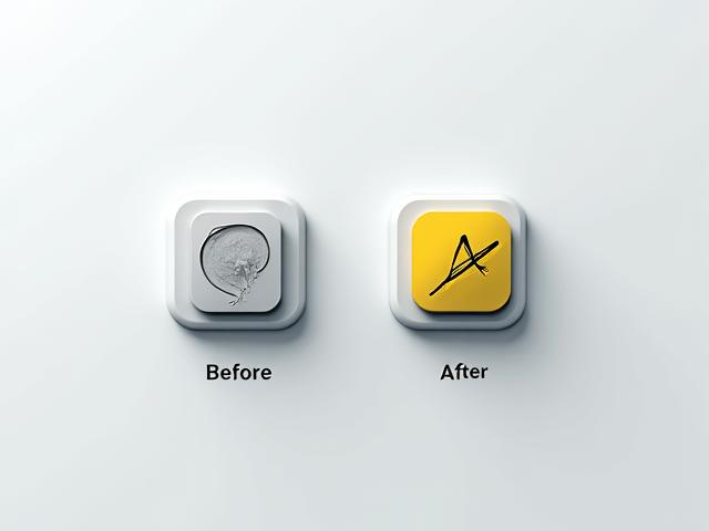 Two app icons side by side, one before A/B testing and one after, highlighting an 18% conversion increase on the optimized version.