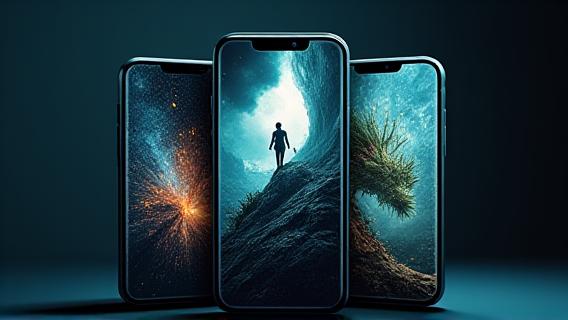 Landscape-oriented app screenshots designed for gaming or media-rich applications.