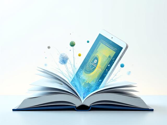 A stylized graphic of an elegant open book revealing a modern tablet featuring an educational app interface, symbolizing the integration of traditional learning with digital innovation. The app interface shows engaging, interactive learning content.