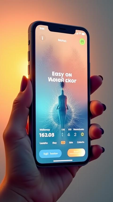 Short TikTok video mockup showing a 'day in the life' using a fictional wellness app, with overlay text and dynamic visuals.